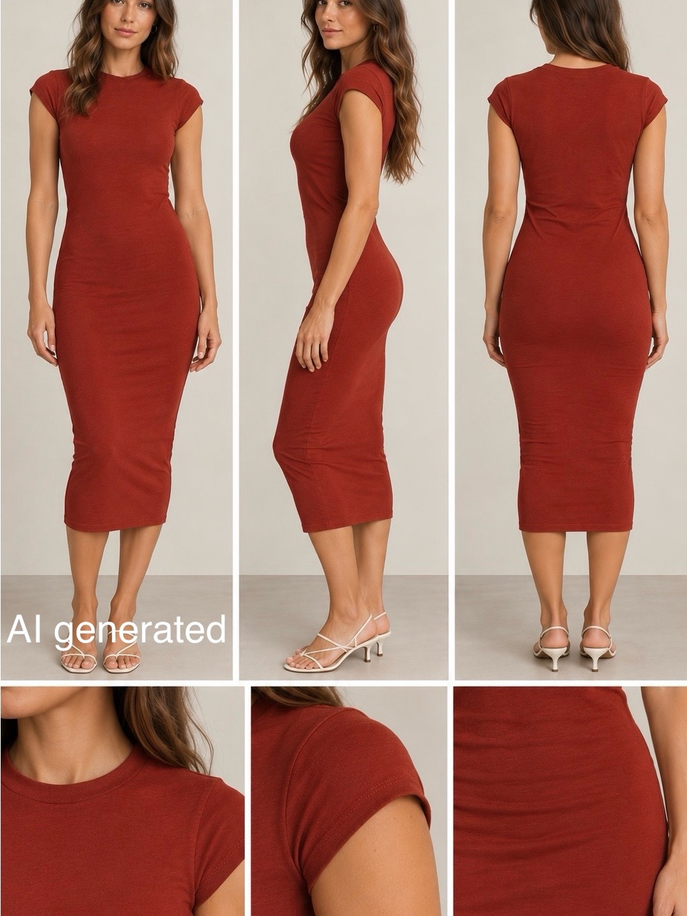 Missguided Rust Red Ribbed Cap-Sleeve Midi Dress